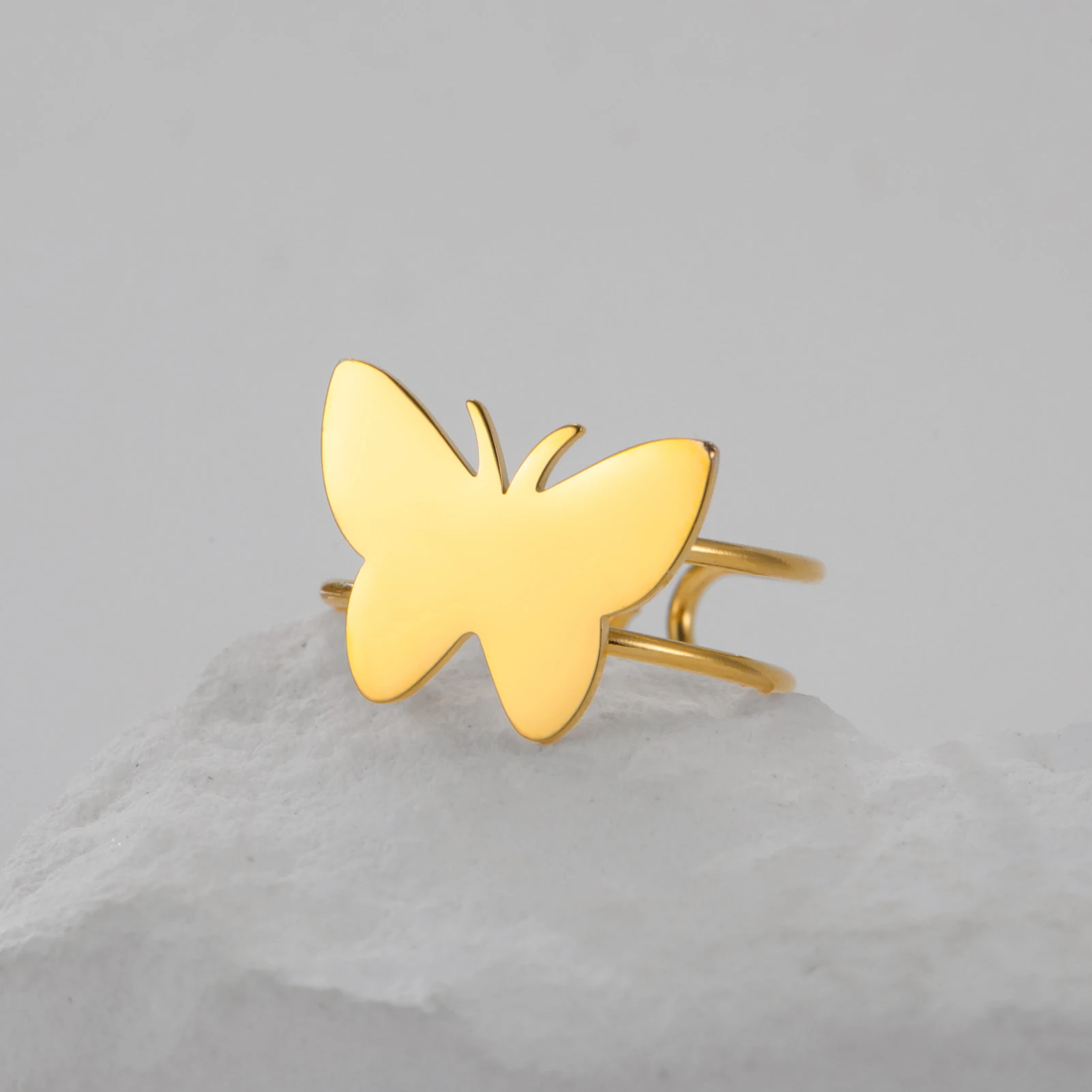 COOLTIME Schmetterling Offenen Frauen Ring Edelstahl Mode Einstellbare Finger Ring Schmuck Zubehör Großhandel Neue – Detail 5