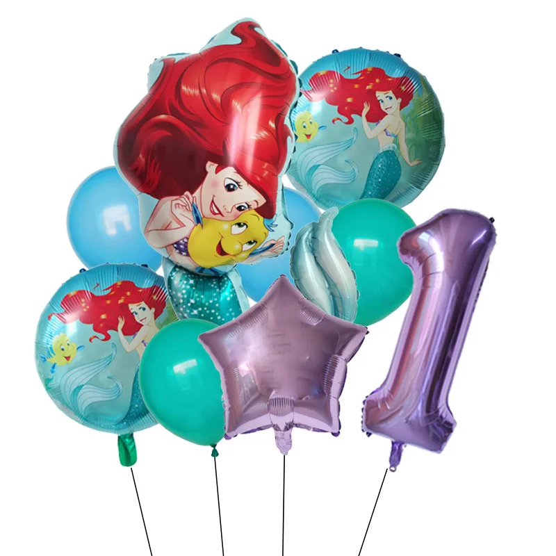 9pcs Mermaid Party Balloons 32inch 0-9 Number Foil Balloon Kids Birthday Wedding Party Decoration Baby Shower Helium Globos