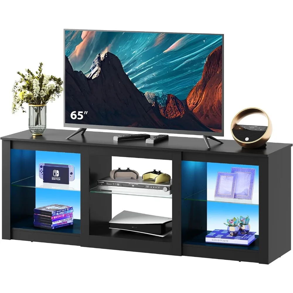 WLIVE TV Stand for 65 Inch TV, Entertainment Center with Adjustable Glass Shelves, LED TV Console, TV Stands for Living Room