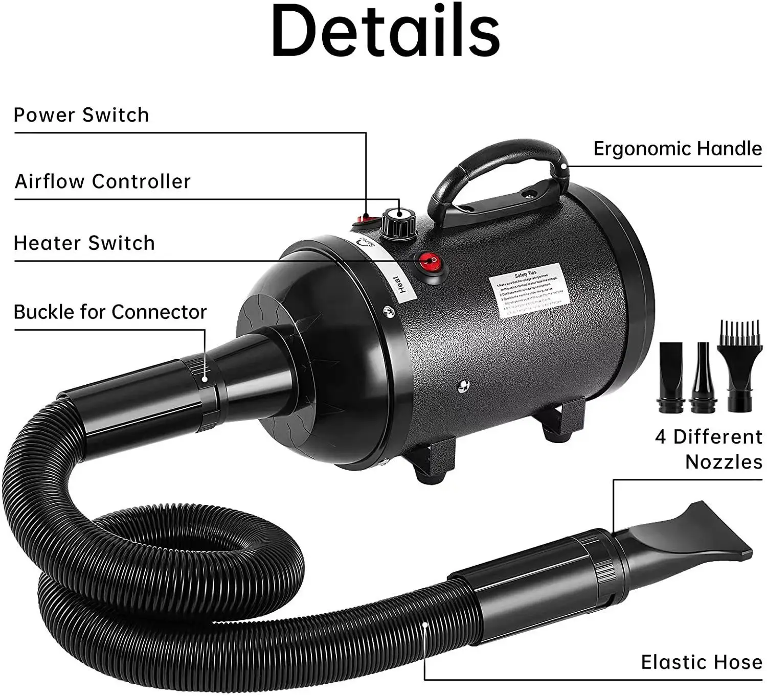 Pet Hair Dryer Powerful Compressor Cat Grooming Water Blower Fast Warm Air 1 Year Warranty for Dogs & Cats