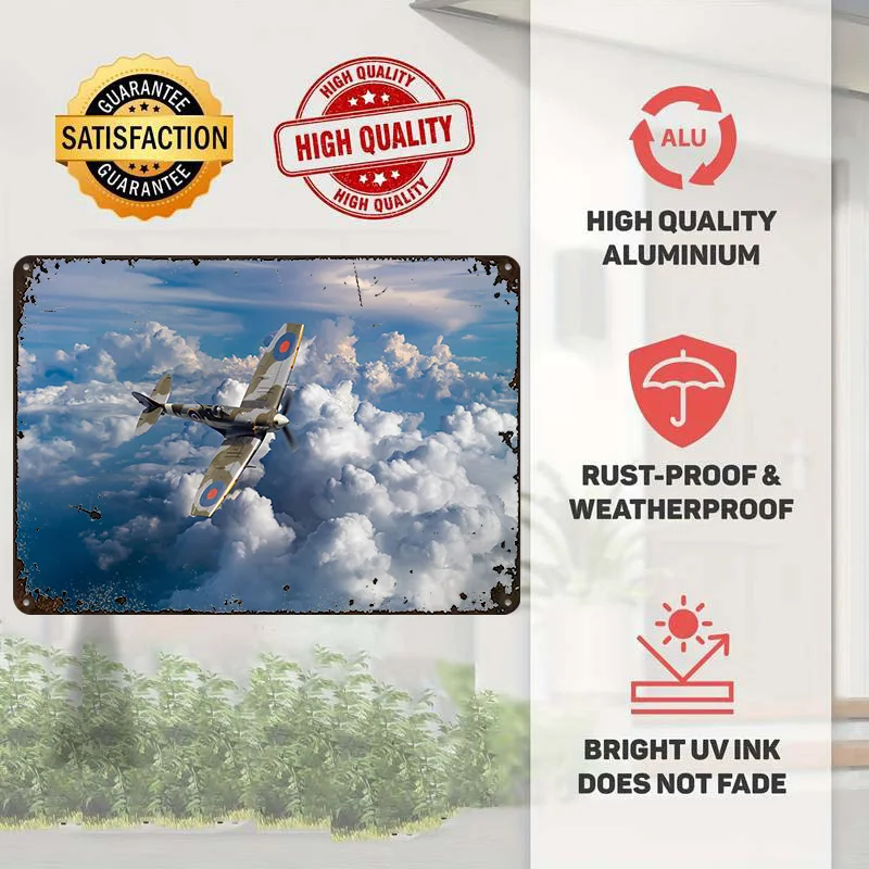 Supermarine Spitfire Mk V Printed Poster Customized Retro Wall Art Vintage Metal Tin Signs for Home Room Decoration Gaming House