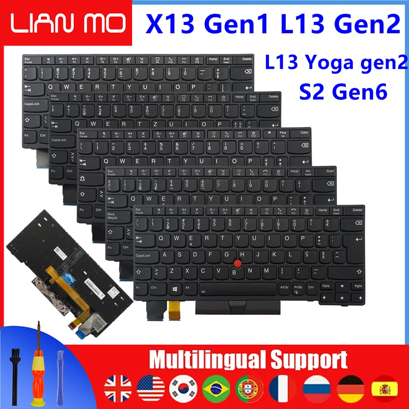 UK US Spanish Replacement Brazil French Portuguese Hebrew Keyboard for Lenovo Thinkpad X13 Gen1 L13 Gen2 S2 Gen6 L13 Yoga Gen2