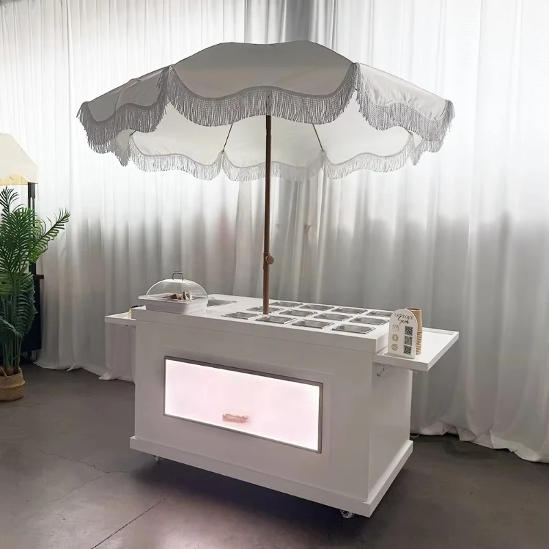Custom Mobile Candy Cart Metal Food Cart Candy Bar Cart with LED Sign Light Box