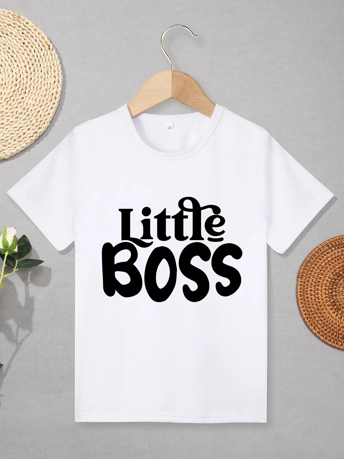 Little Boss Cute Fun Boys and Girls Clothes Summer Home Casual Basic Tops White O-neck Short Sleeve Children's T-shirt Dropship