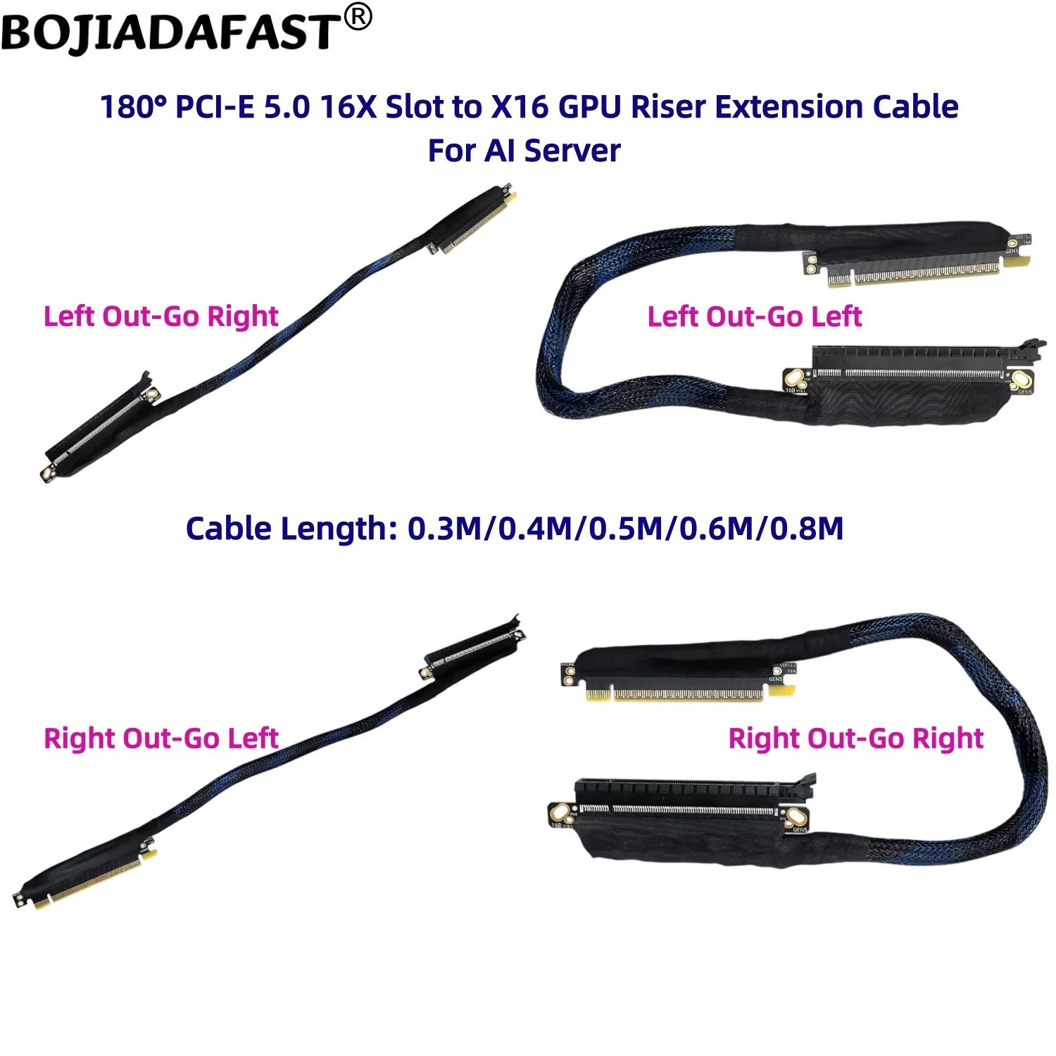 180 Degree PCI-E 5.0 16X to PCIe X16 Server Graphics Card GPU Riser Extension Cable GEN5 0.4M 0.5M 06M 0.8M for RTX5090 H100