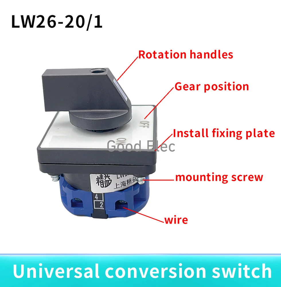 High Quality LW26-20/1 ON/OFF 2 position 2 Poles 4 terminals CA-10 440V Ui 660V 20A Rotary Cam Switch