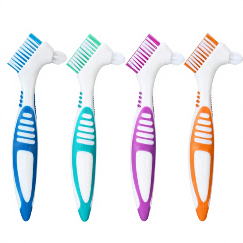 Dual-Ended Denture Cleaning Brush, Orthodontic Appliance Brush with Large & Small Brush Heads for Denture and Retainer Oral Care