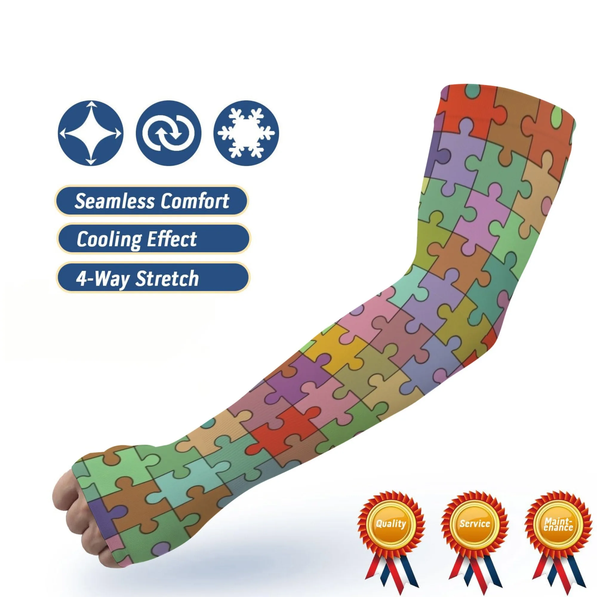 

Fun puzzle print sun protection arm sleeves men's sports arm sleeves, novel women's compression arm sleeves, soft and breathable