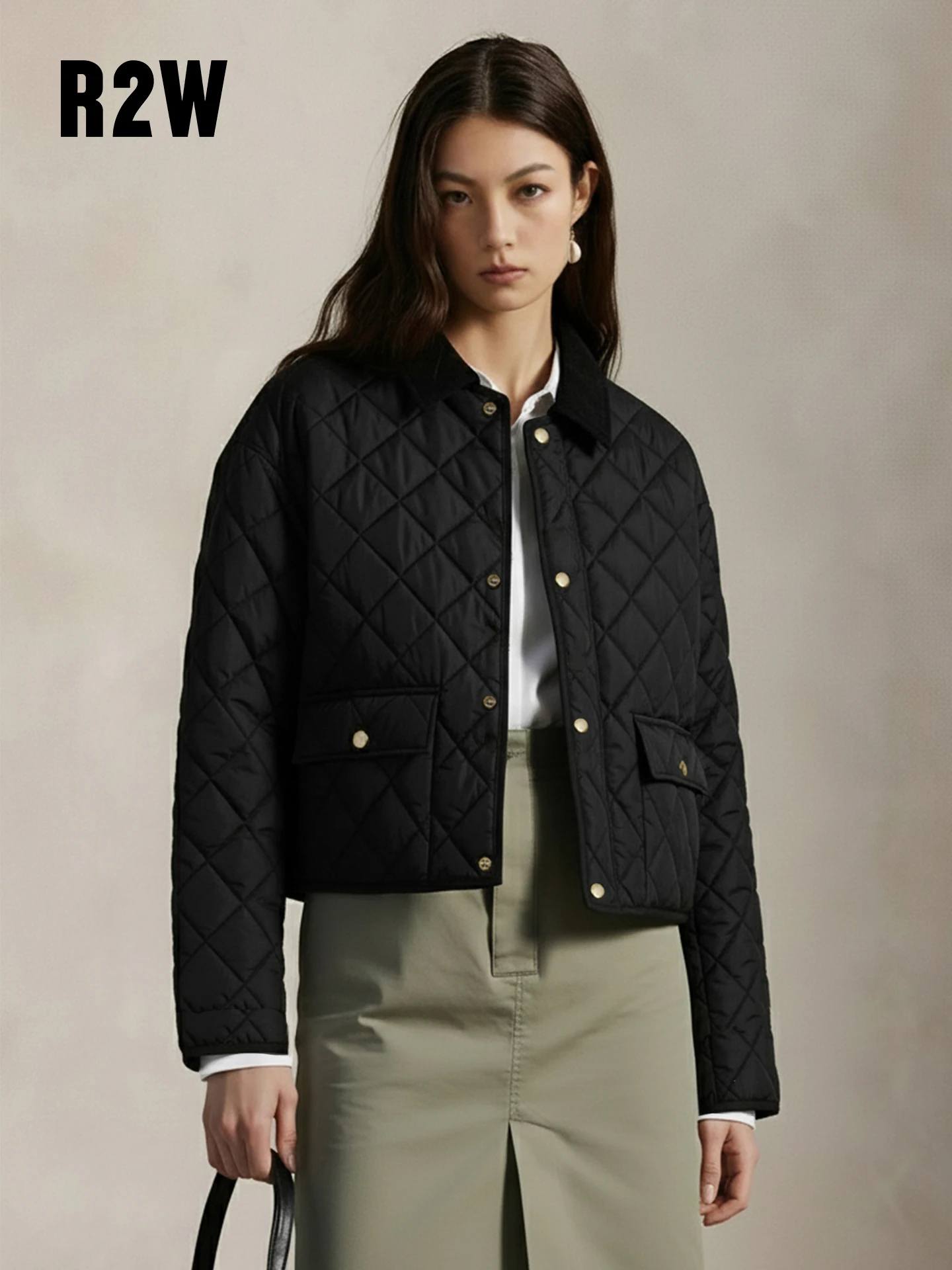 Lightweight Short Cotton Jacket Women's Quilted Corduroy Stand Collar Spring Autumn Thin American Retro Military Green Cotton...