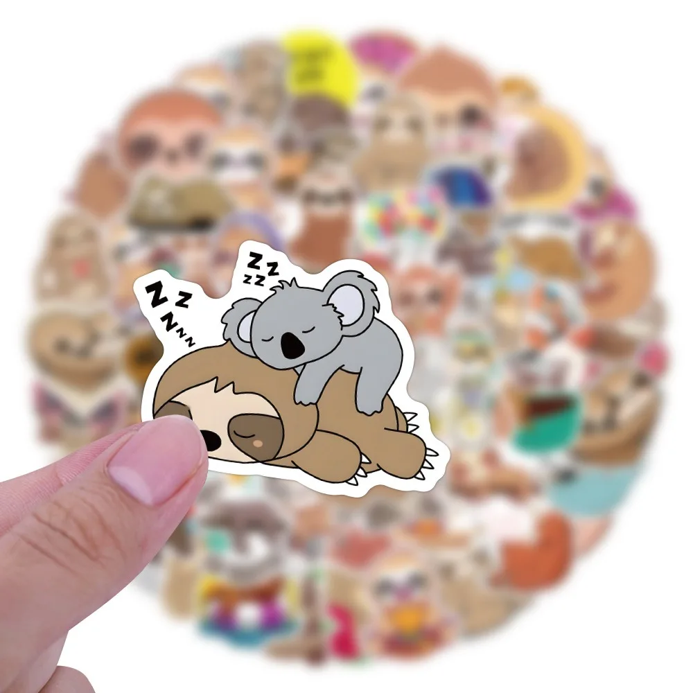 50/100Pcs Cute Lazy Sloths Cartoon Animal Cartoon Sticker DIY Phone Laptop Luggage Skateboard Graffiti Decals Fun for Kid Toy