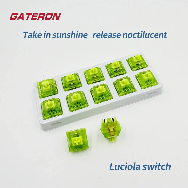 GATERON Luciola Keyboard Switch 5 Pin Linear 55g RGB DIY Hotswap High Gloss Translucent Green Top Housing Glow In Dark