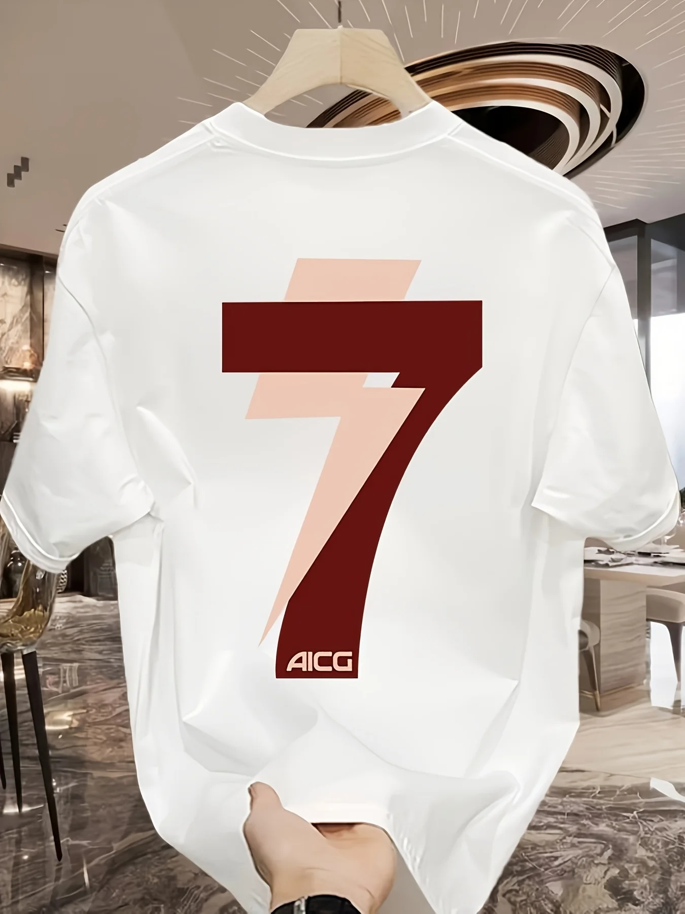 Geometric Number 7 and Lightning Bolt Tee 100% Cotton Mens T Shirt for Summer Daily Wear Features A Striking Modern Visual Style