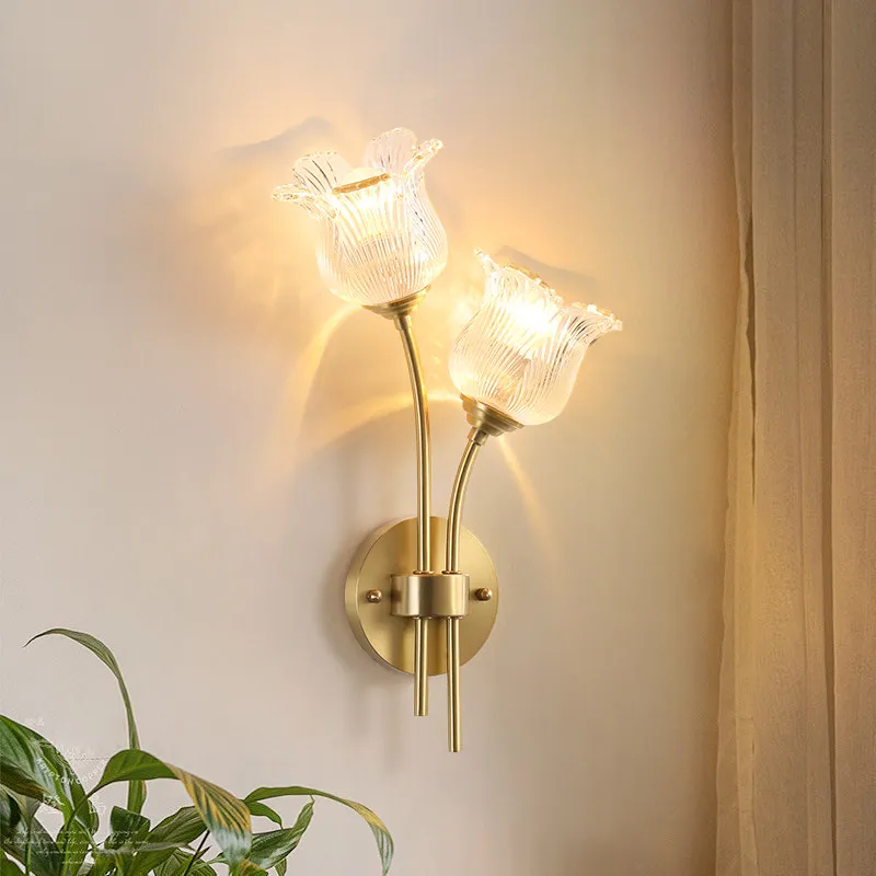 

European style all copper living room French glass cover bedroom background wall bedside staircase