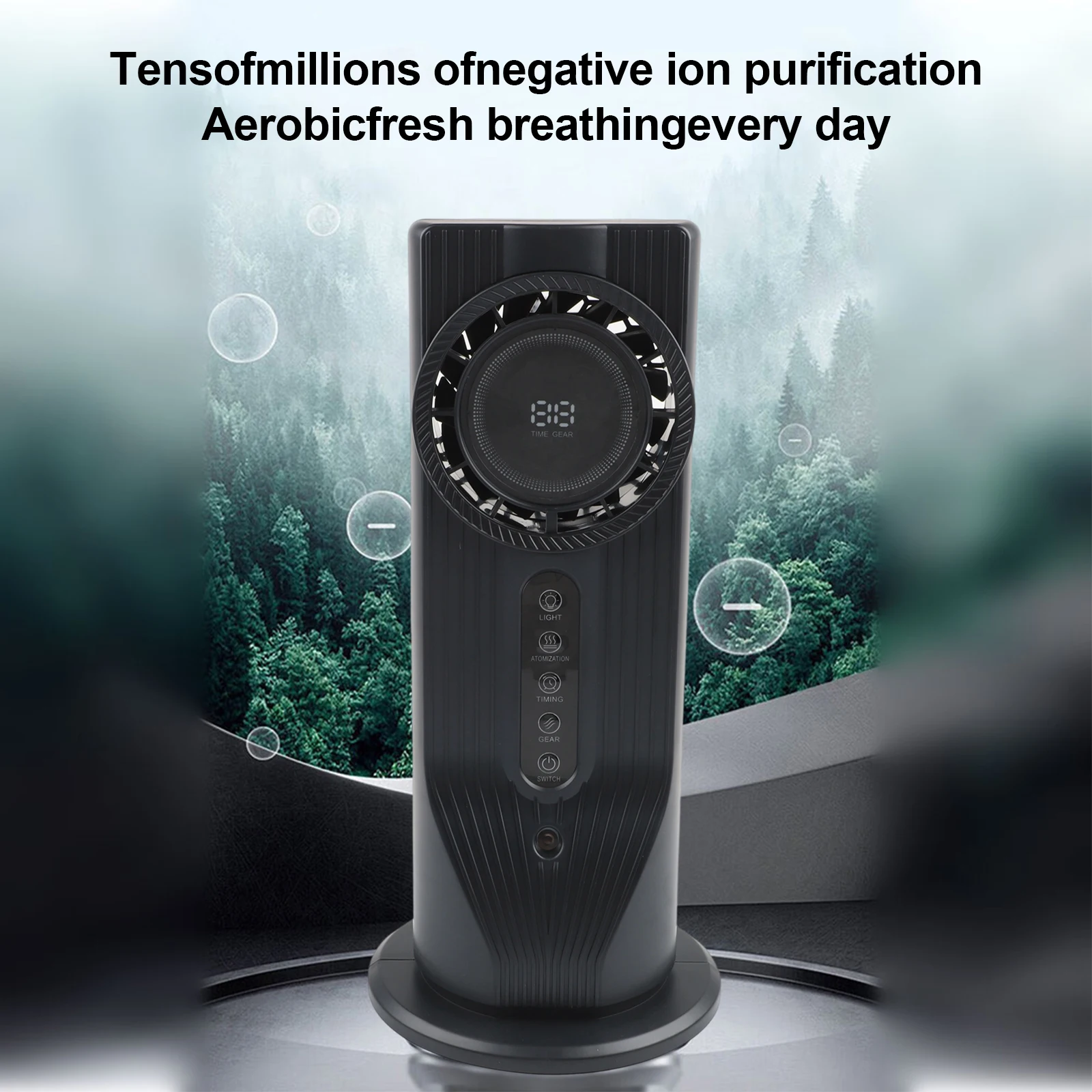 6 Speed Bladeless Tower Fan with Integrated LED Lamp Cooling Fan for Home Office with Convenient Timer Function