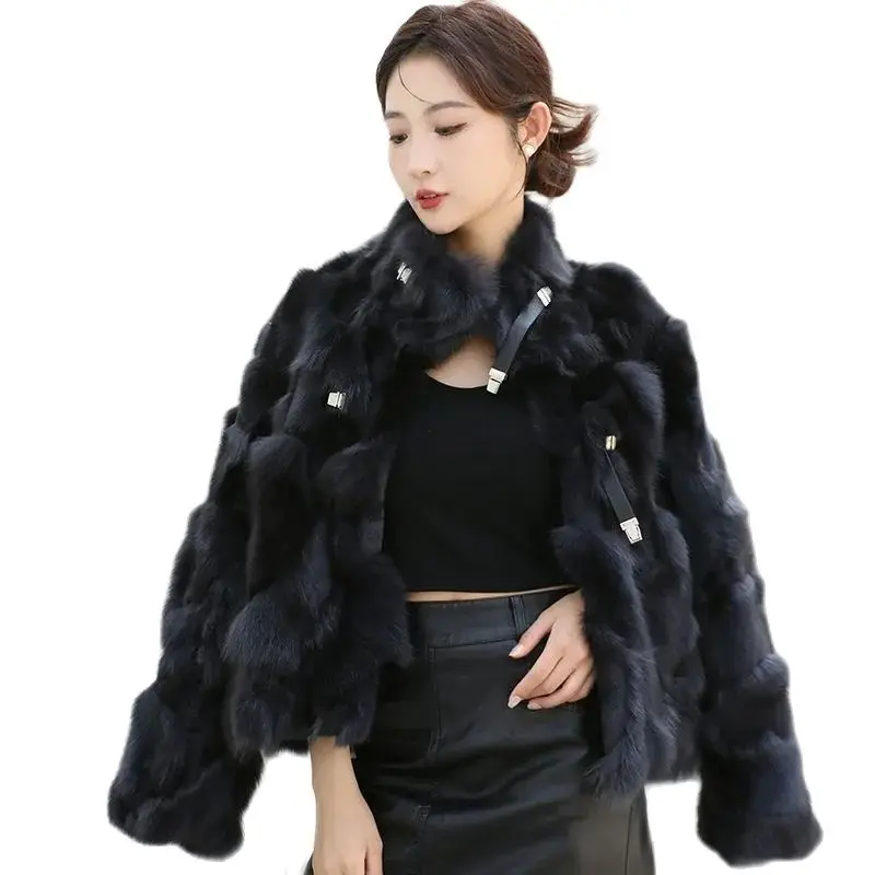 2024 Autumn/Winter New Fox Fur Fur Integrated Coat Women's Stand Collar Loose Short Fashion