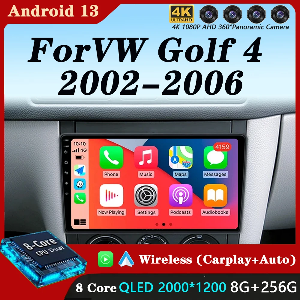 

Автомобильный радиоприемник Android 13 для Volkswagen VW Golf 4 IV 2002-2006 Jetta MK4 классический мультимедийный плеер Carplay GPS авто стерео DSP QLED