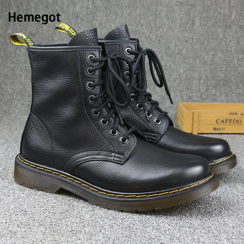 High-Top Lace-Up Men's Boots Top Layer Cowhide Boots Men's Short Boots British Retro Boots Breathable Height Increasing Boots