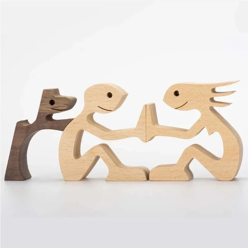 Free Engraving Personalized Custom Wooden Dog and Human Creative Craft Handmade Figurine Ornement Decor Gifts for Your Dog Cat