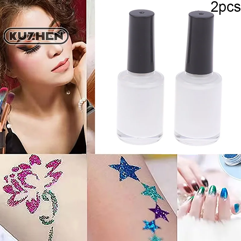 2Bottles Glitter Tattoo Body Glue Fashion Painted White Glue Body Adhesive For Temporary Glitter Tattoos Body Nail Art Tattoo