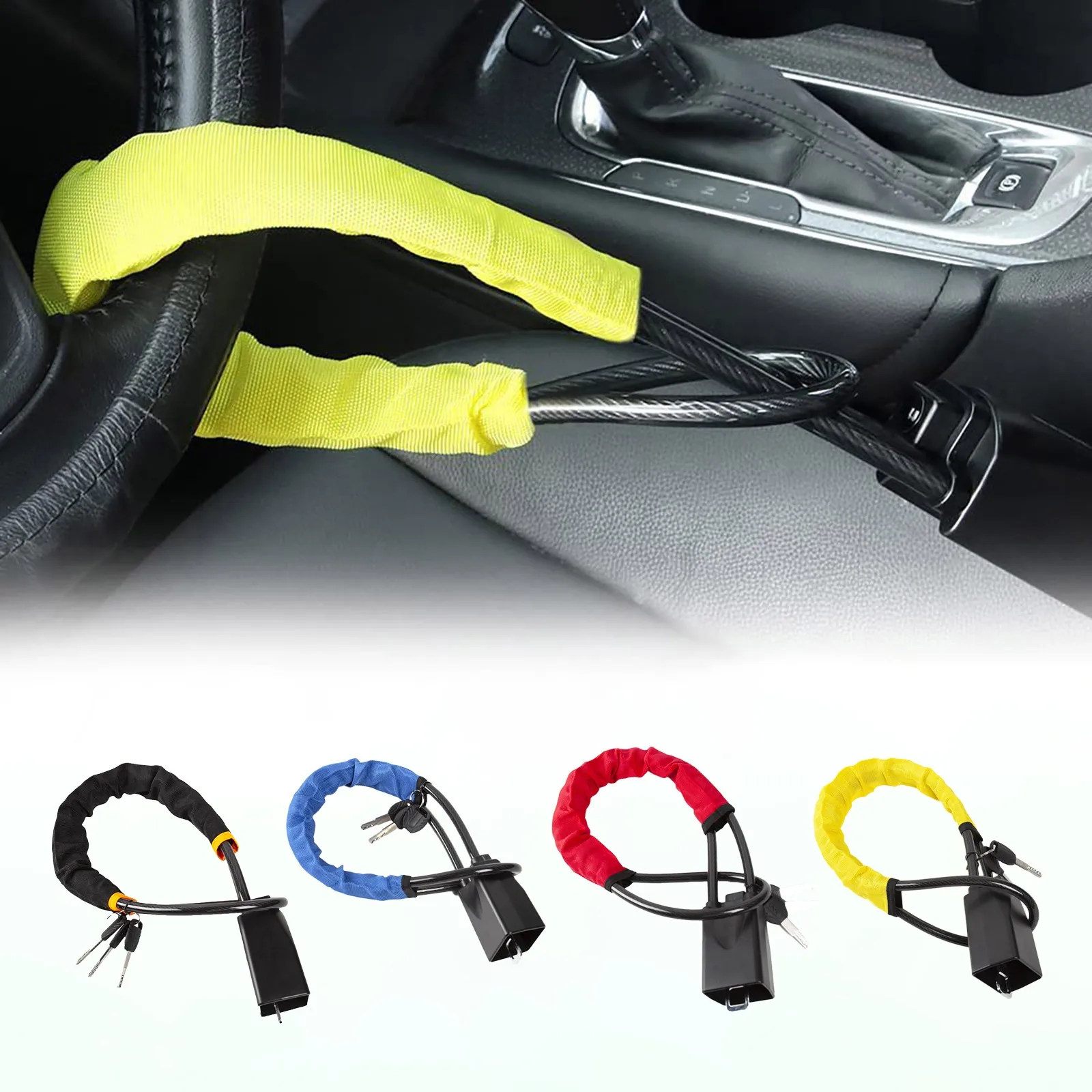 Universal Car Steering Wheel Lock With Seat Belt Buckles Sturdy Lock Theft Prevention Anti Device Lock For Truck SUV Van RV