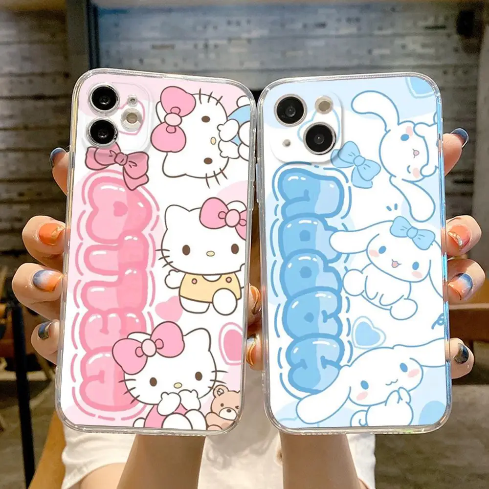 

Cute Sanrio Hello Kitty Phone Case FOR IPhone 15 14 13 12 11 Pro 14 15 16 Plus 13 Pro MAX XR XS Woman Transparent Covers