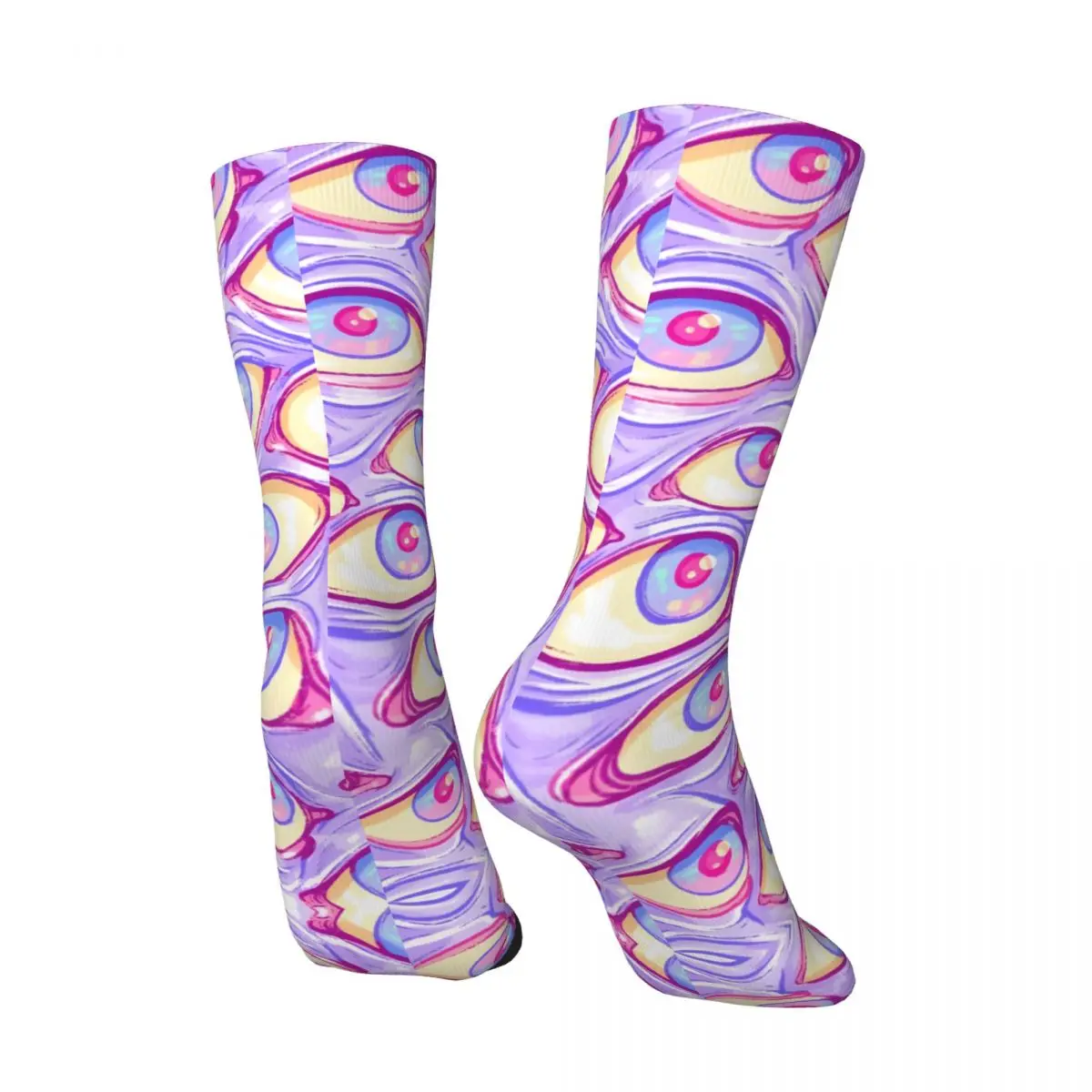 Crazy compression Wall Of Eyes In Purple Sock for Men Harajuku Seamless Pattern Crew Sock Casual