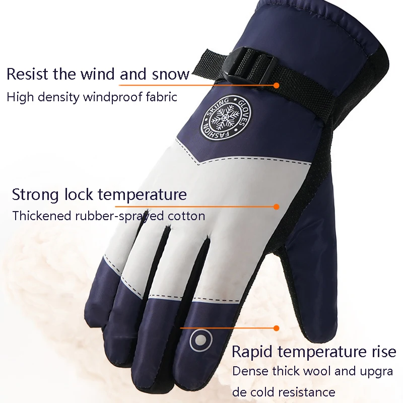 1Pair Generous And Beautiful Ski Gloves Winter Snow Gloves Fleece Lined Warm Thermal Gloves For Snowboard Skiing