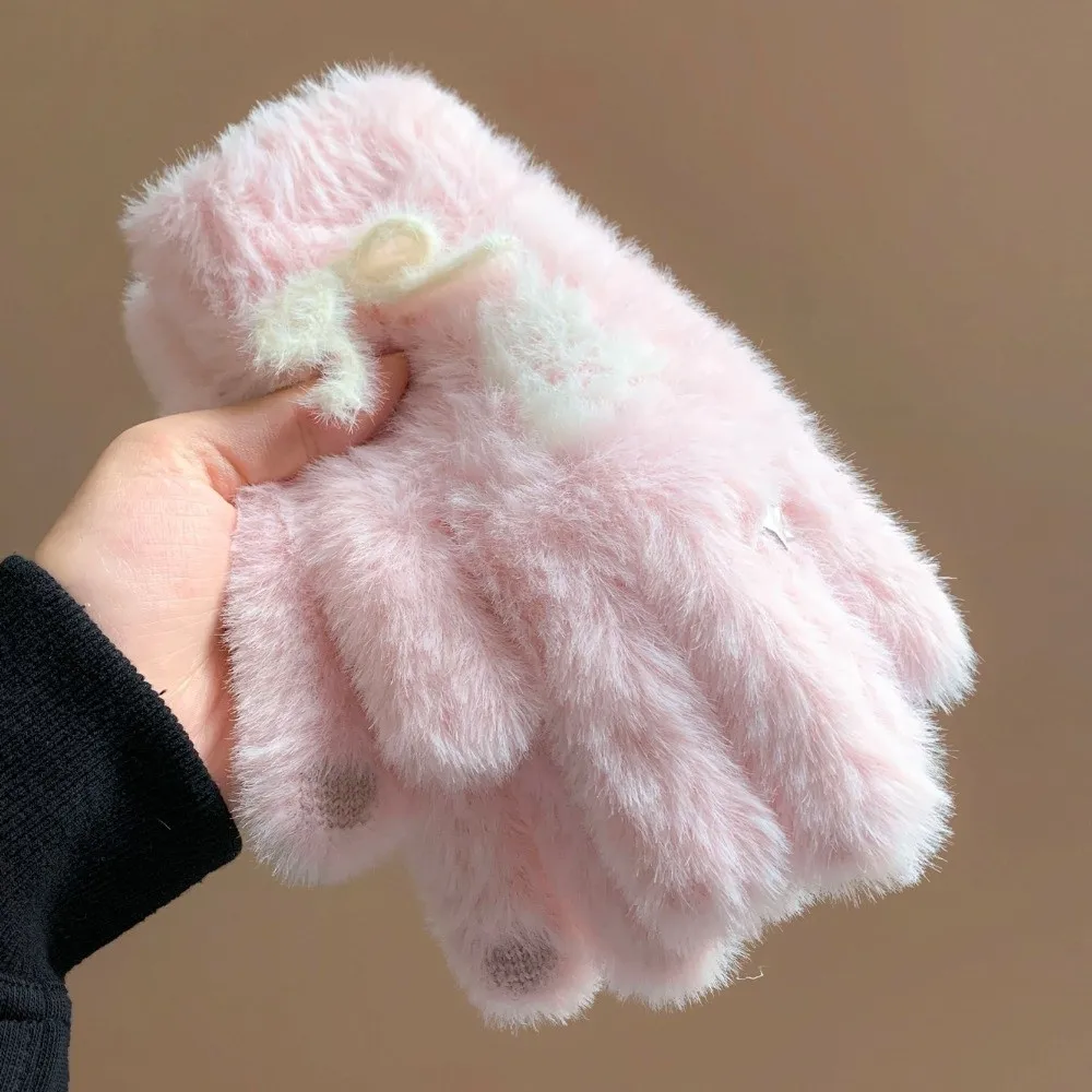 Practical Bow Star Cat Pattern Full Finger Gloves Polyester One Size Winter Warm Gloves Touch Screen Gloves Outdoor Activities