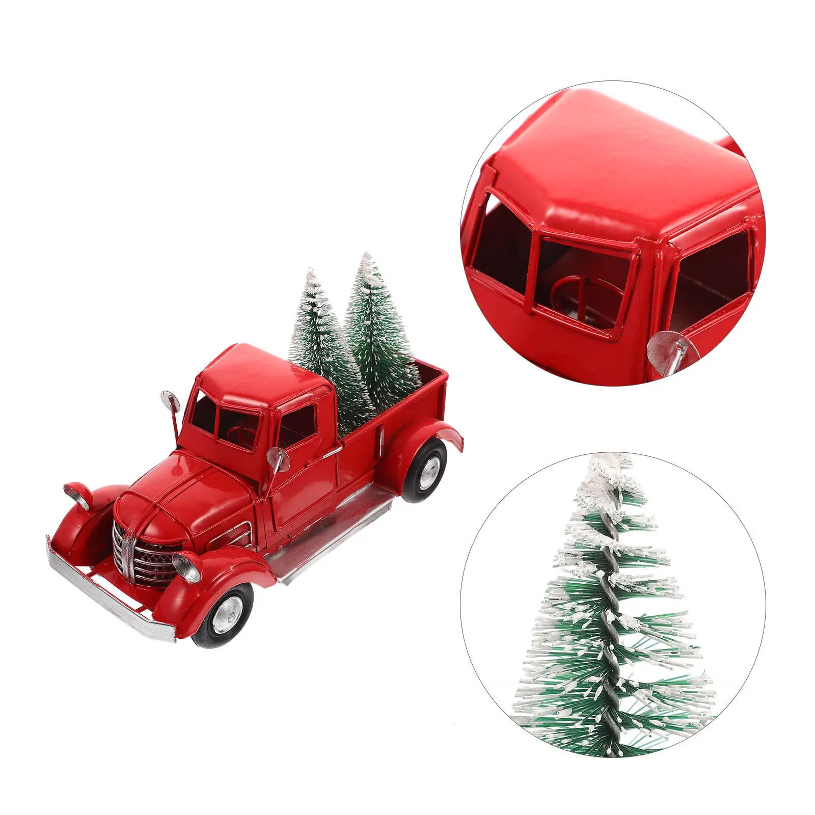 Christmas Red Truck Ornament Iron Craft Xmas Desktop Decor Table Festival Adornment Square Hotel Living Room