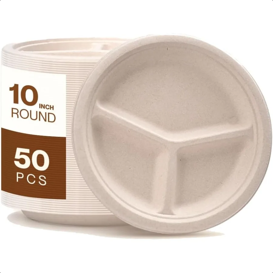 

Тарелки Компостируемые бумажные тарелки 10 дюймов, изготовленные из волокна сахарного тростника для домашнего общественного питания, школ, здравоохранения, Rou