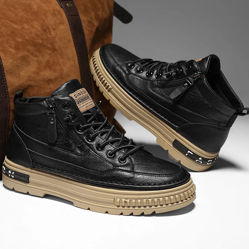 メンズカジュアルスポーツシューズ,小さな白い靴,ハイトップスニーカー,新しいトレンド,秋冬,2023