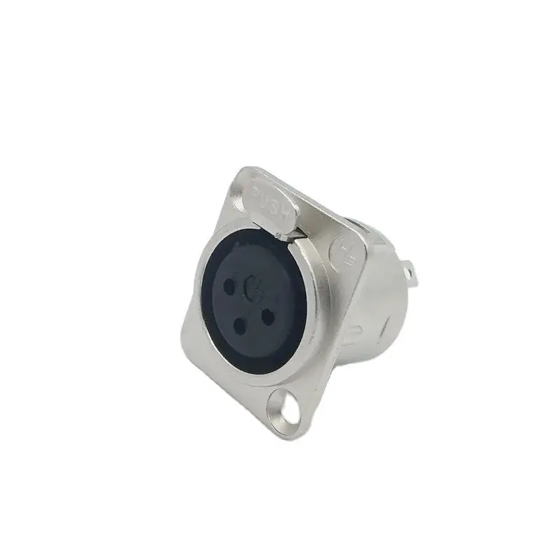 3-контактный разъем XLR, гнездовой разъем, крепление на панели, корпус квадратной формы, металлический корпус