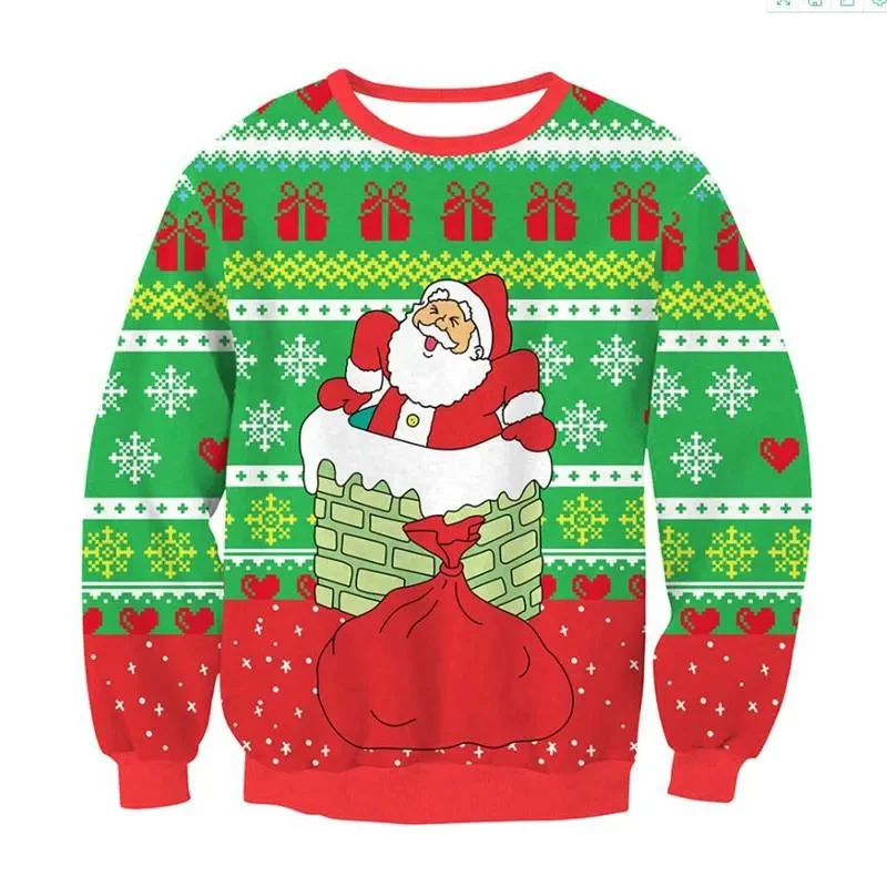 Christmas Decorations Pattern Hoodie Men Cow Santa Claus 3D Printed Pullover Autumn Long Sleeve O-Neck Hoodies Loose Sweatshirts