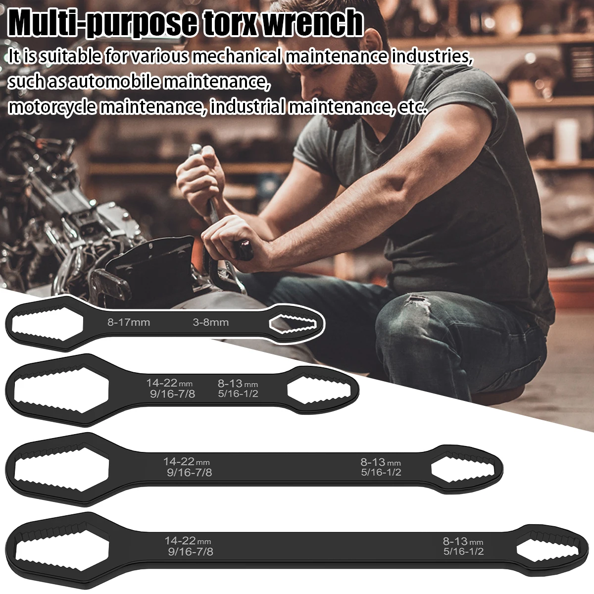 4Pcs Multifunctional Wrench Set Double-head Torx Wrench 5/16inch-7/8inch and 1/8inch-11/16inch Self-tightening Spanner Hand