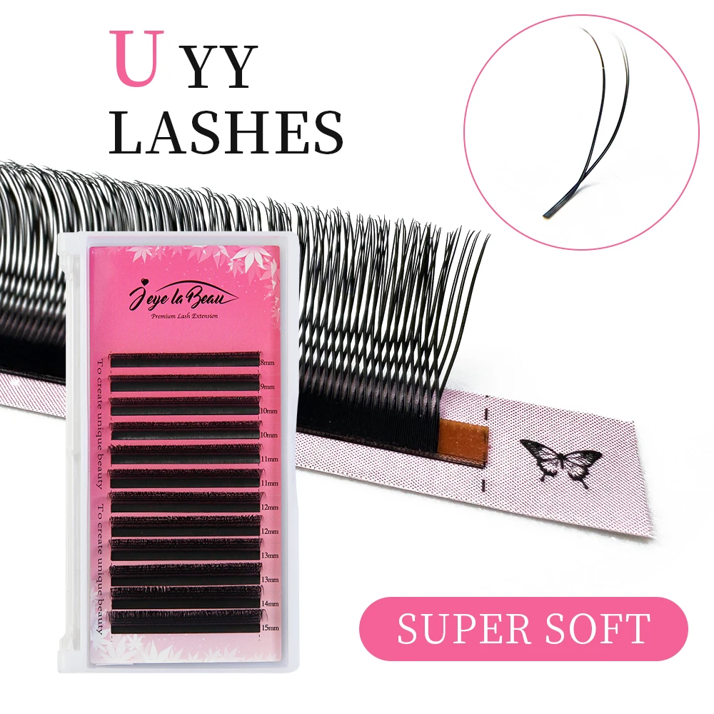 آلهة على شكل حرف U YY رمش تمديد U Sahpe YY جلدة 2D UY طبقة مزدوجة رموش بالمنك الصناعية المشجعين مسبقة الصنع