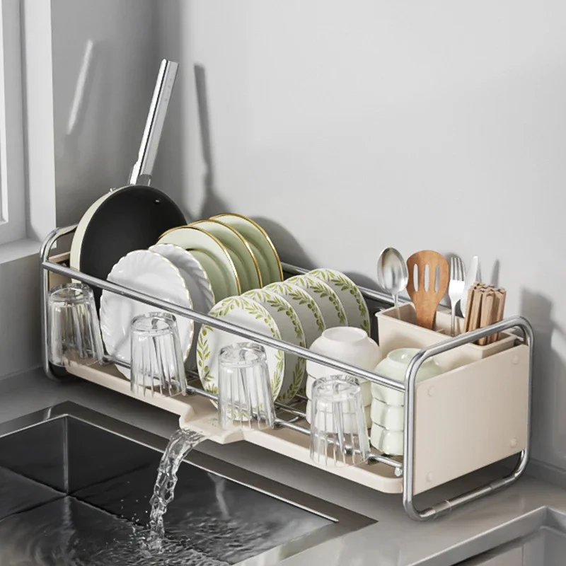 

Kitchen Storage Rack, Narrow Stainless Color Shelf, Multifunctional Bowl Rack, Chopsticks Storage Box, Bowl and Plate Drain Rack