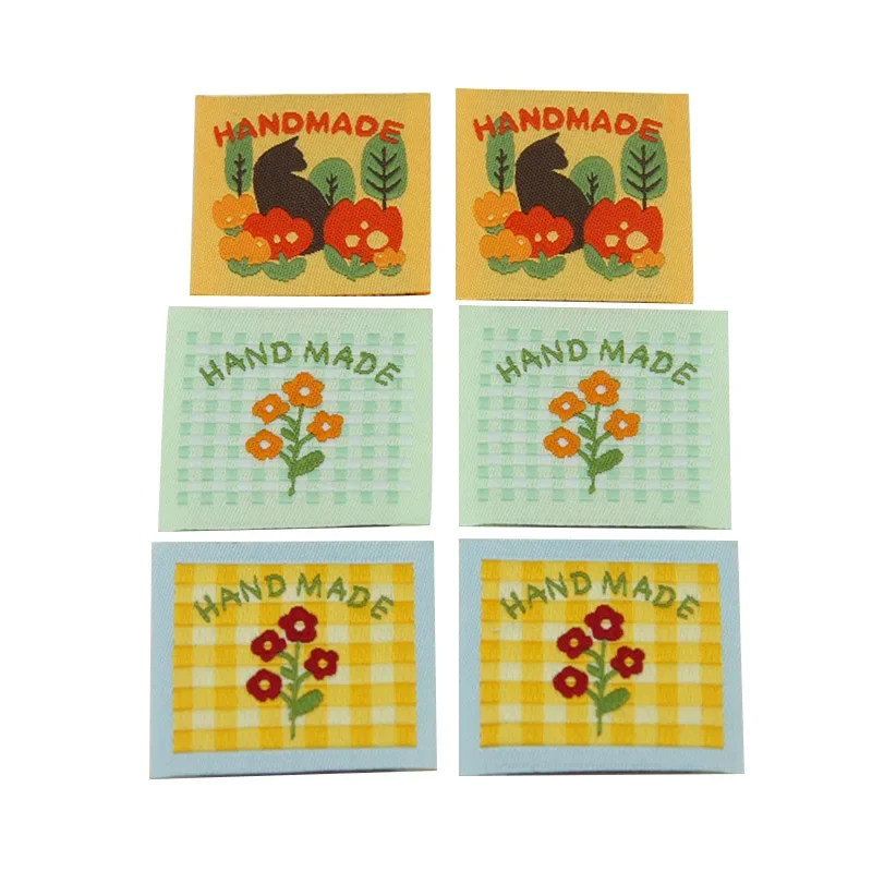 Spot hand-made cloth label cute plaid flower cat embroidery woven label accessories sewing DIY woven label