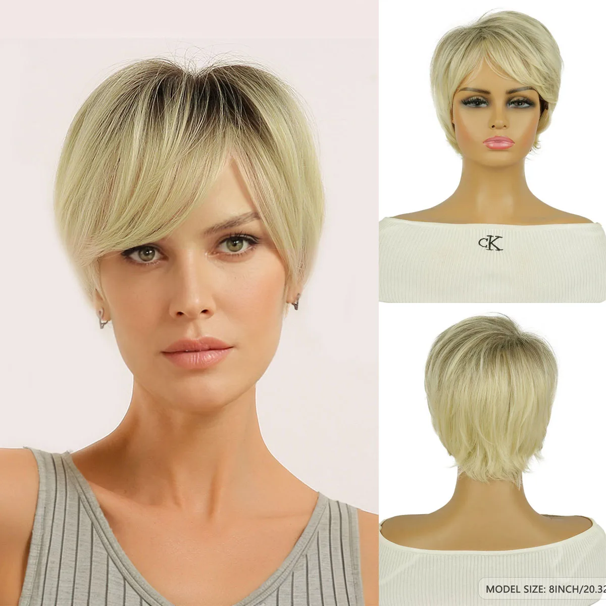 

Прямой парик с короткими волосами золотого градиента, 8-дюймовое термостойкое синтетическое волокно, для повседневной жизни женщин, вечеринки, Хэллоуина