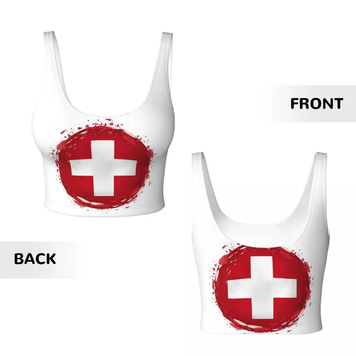 Custom Swiss Switzerland Flag Women Sports Vest Bras Gym Workout High Impact Yoga Crop Tank Tops