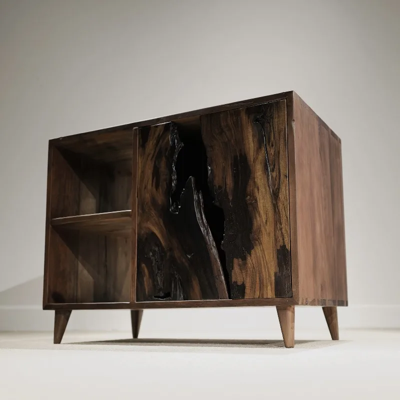 Wabi-sabi tea cabinet large-capacity solid wood cabinet door art holes and scars, storage collection