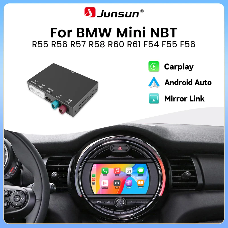Junsun Kabelloses CarPlay Android Auto Modul für BMW Mini R55 R56 R57 R58 R60 R61 F54 F55 F56 Clubman Countryman Cooper John Cooper Bluetooth GPS-Navigation
