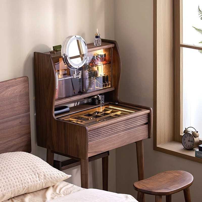 

Solid wood dressing table, black walnut small apartment retro bedroom desk small bedside makeup table