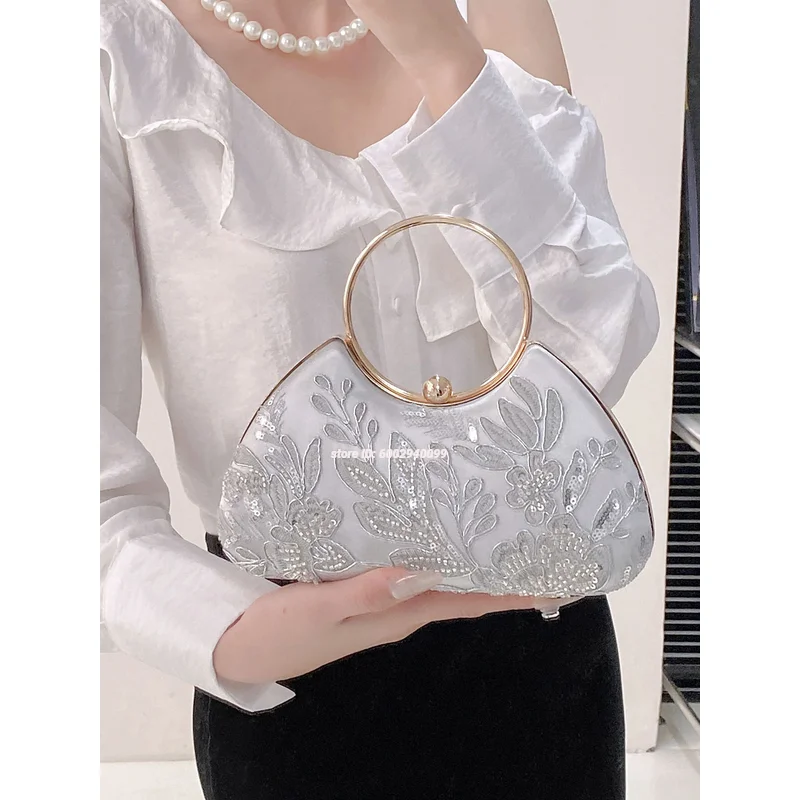 Woman Bags Handbag Polyester None Minaudiere Beaded Evening Bags Bag Top Fashion
