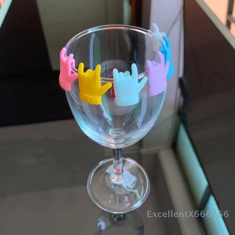 6PCS Markers Drinking Cup Identifier Multicolor Silicone Finger Shape Wine Glass