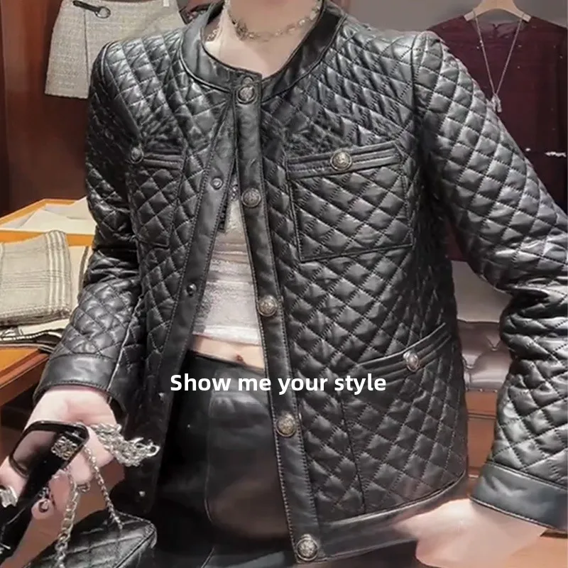 Damska kurtka skórzana Ele Quilted Cotton Top Layer eepskin, rozmiar S, wzór Fraance Sle Diamond, nowość 2024.