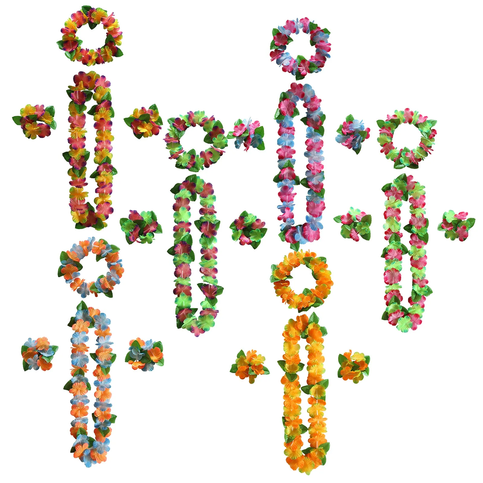 6Pcs Beachy Jewelry Set Hawaiian Floral Wreath Headband Necklace Bracelet Set for Travel Photography Party Luau Festival - view 5