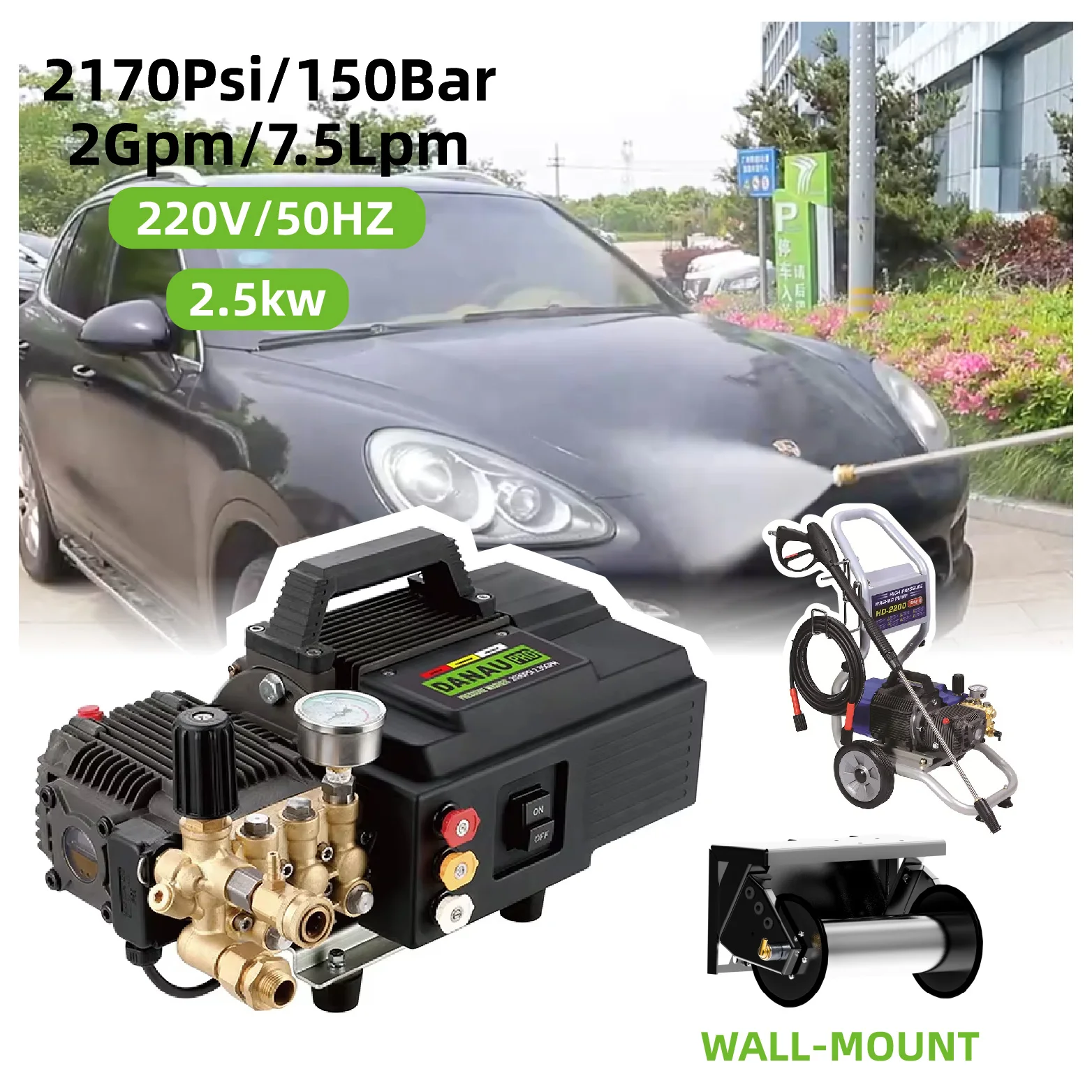 

DANAU Hochdruckreiniger 2170PSI 150BAR 220V Hand Held Electric High Pressure Water Cleaner Powered Pressure Car Washer Machine