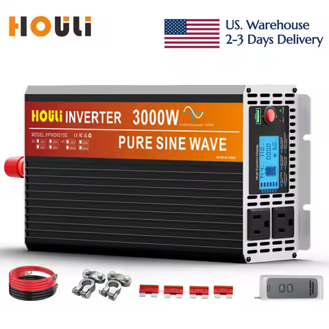 HOULI 12V to 110V Pure Sine Wave Inverter | 2000W/3000W/4000W/5000W| Solar Off-Grid | Dual AC Outlets