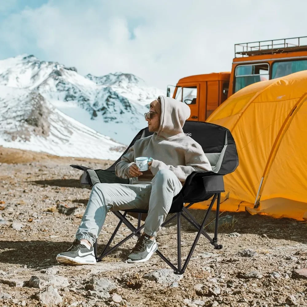 Sedia da campeggio oversize, sedie da campeggio pieghevoli portatili con tasca laterale, portabicchieri e borsa per il trasporto, campeggio all'aperto resistente