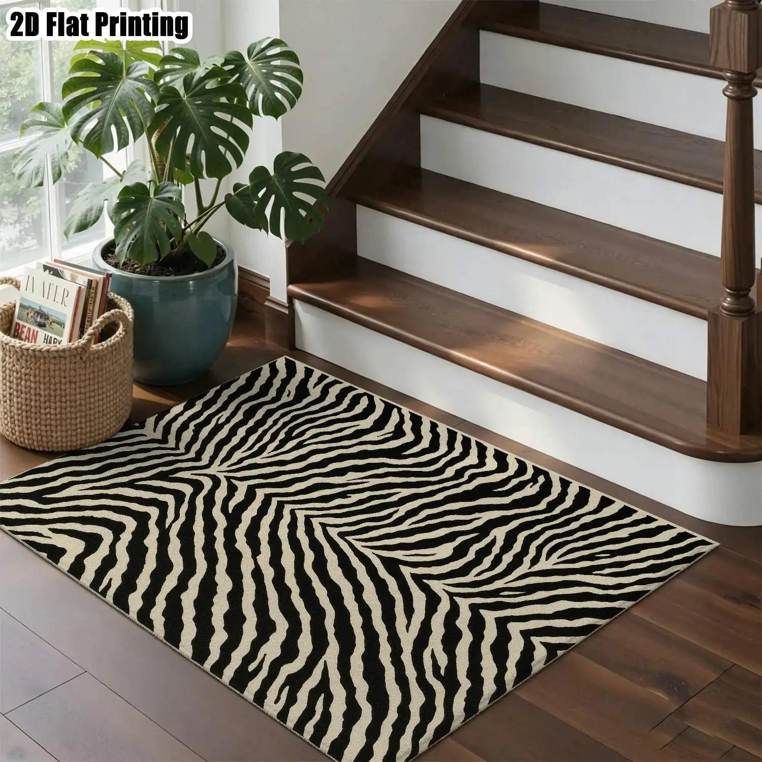 1Pc 2D Printed Zebra Stripe Nordic Modern Minimalist Vintage Home Decor Carpet, Multi-Size Machine Washable, Suitable for Entrance, Living Room, Bedroom, Dining Room & Foyer